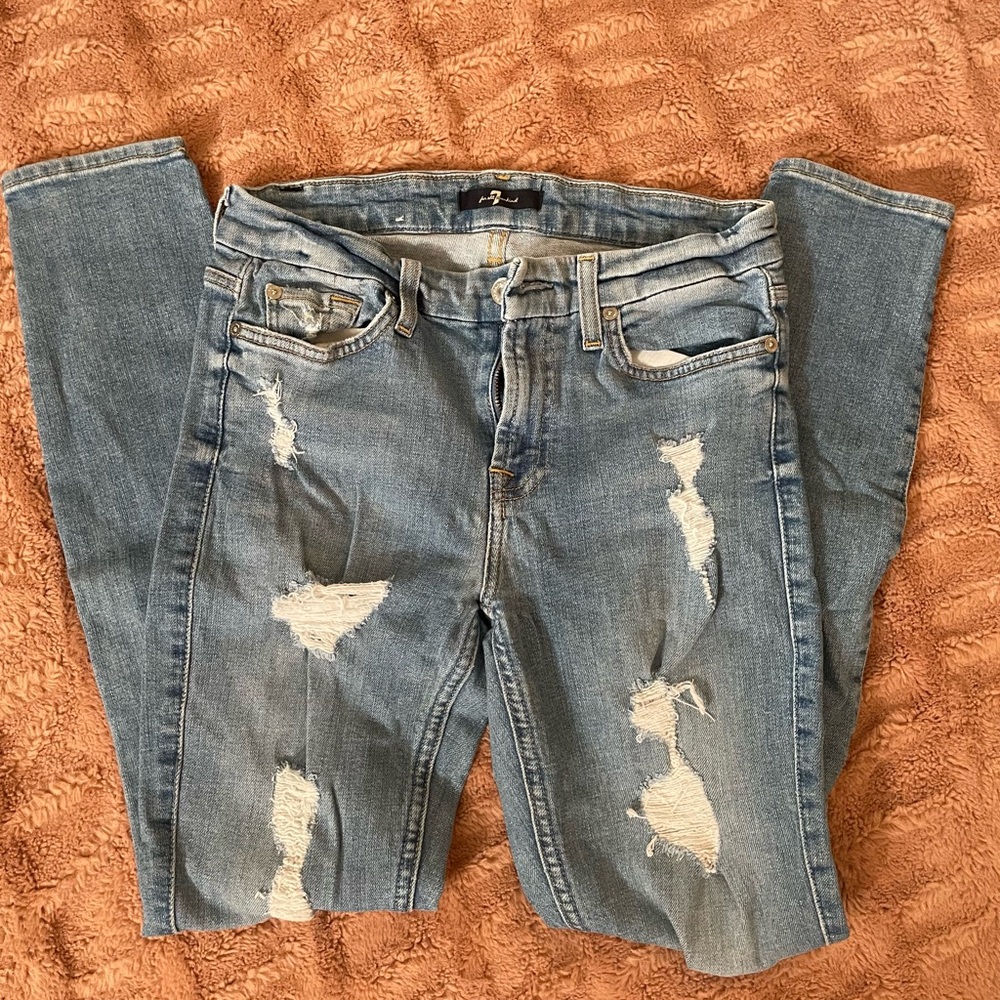 7 For All Man Kind Distressed Blue Jeans